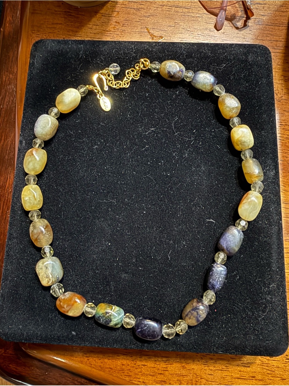 Semi-Precious Multi-Color Beaded Necklace with Gold Accents by Kenneth J Lane.